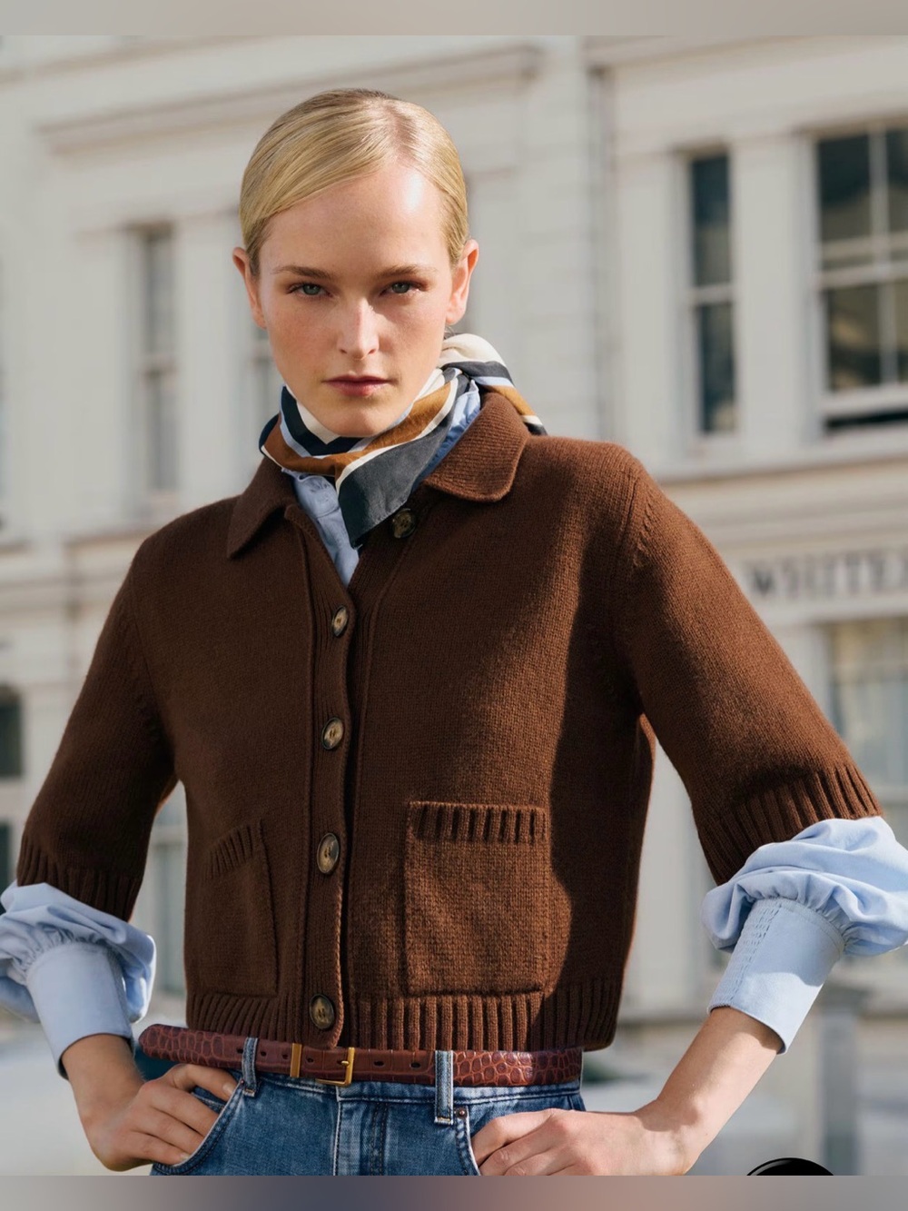 ME+EM Merino Cashmere Cropped Knit Jacket Chestnut Brown XS NWT